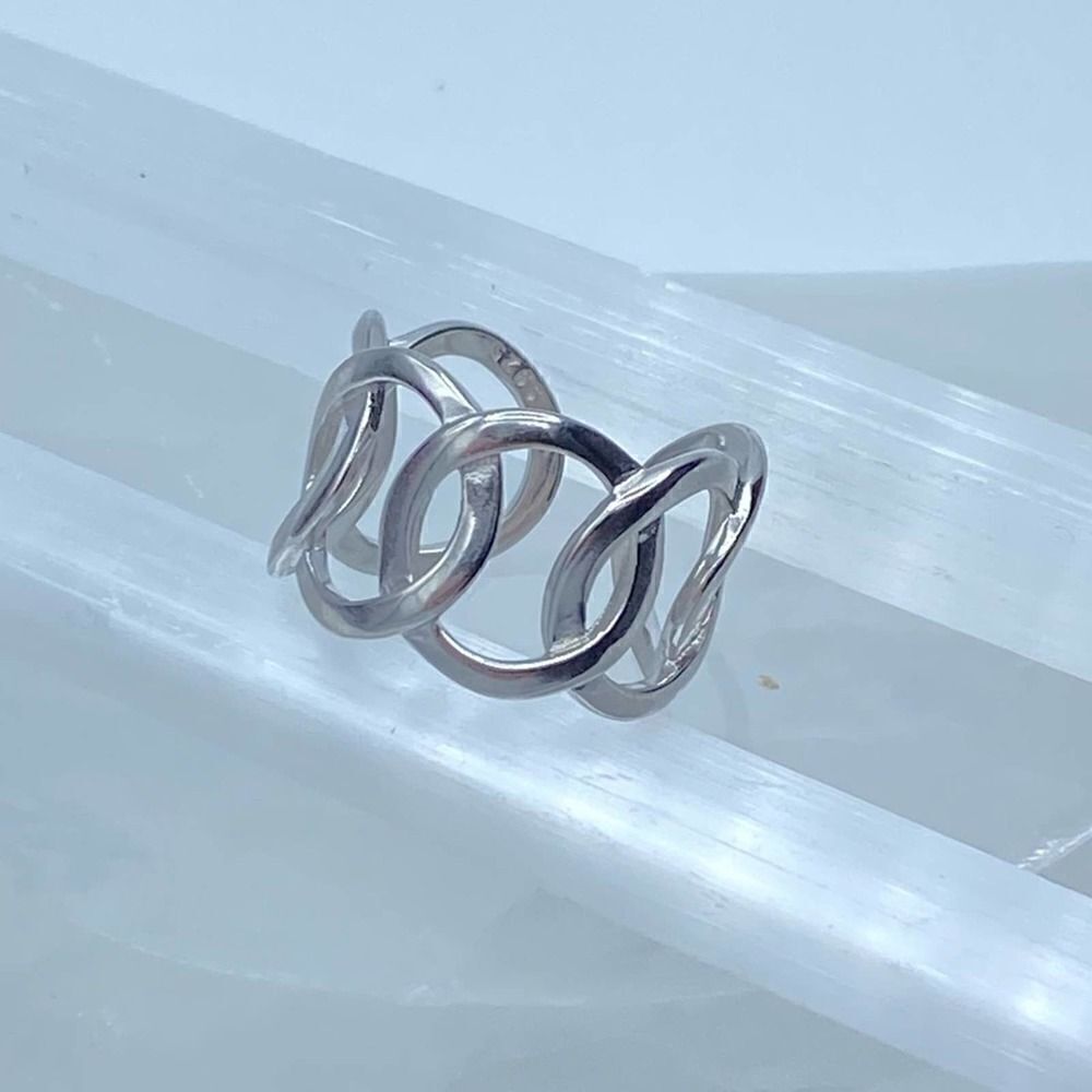 Sterling Silver Geometric Minimalist Circles Band Ring Adjustable